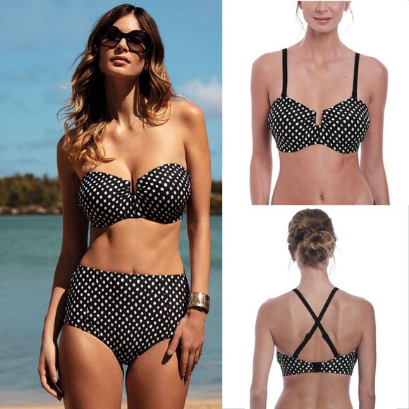 Fantasie Santa Monica BIKINI SET Multiway Bandeau Top 38G Bottom XXL Black Dots